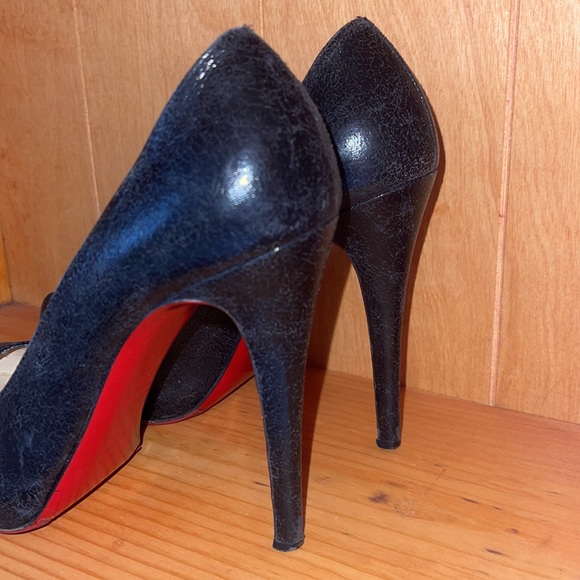 Christian Louboutin Black Textured Leather Red Bottom High Heel Platform Pumps - Picture 2 of 14